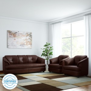 gioteak gayana leatherette 3 + 1 + 1 brown sofa set