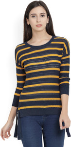 United Colors of Benetton Casual 3/4th Sleeve Striped Women's Yellow, Blue Top