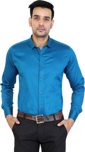 U TURN Men's Solid Casual Blue Shirt