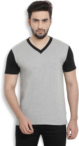 billion perfectfit solid men v-neck grey, black t-shirt BTS001