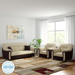 bharat lifestyle new sagittarius fabric 3 + 1 + 1 cream brown sofa set