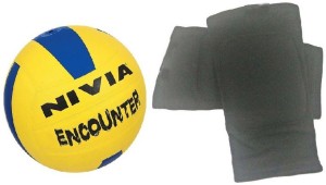 nivia 'encounter' volleyball (size: 4) + one pair of knee padded supporter (color on availability)- volleyball kit 'Encounter' Volleyball (Size: 4 + one Pair of Knee Padded Supporter (Color 