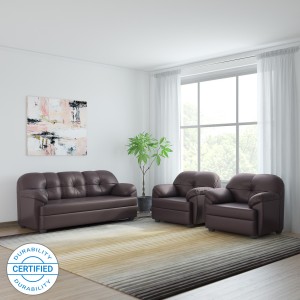 bharat lifestyle brooklyn leatherette 3 + 1 + 1 brown sofa set