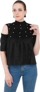BuyNewTrend Casual Half Sleeve Solid Women's Black Top