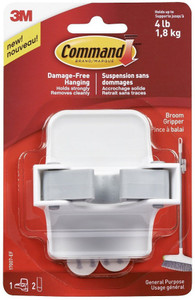 3M Command Command™ Broom Gripper -1 hooks, 2 strips 1 - Pronged Hook