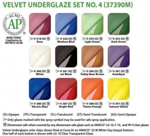 Amaco Velvet Underglaze Set 4 - Set of 12 Colors - 2 Oz. Jars