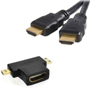 Techvik Set Of Hdmi Female To Mini, Micro Hdmi Male Adapter T-shape Converter Hdmi Adapter With 1 Mtr Male to Male 1 m HDMI Cable(Compatible with Smart Tv, Smart Mobile Phones, Multicolor)