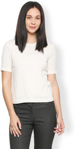 Van Heusen Casual Half Sleeve Solid Women's Beige Top