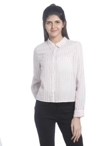 vero moda women striped casual white shirt 1849979-Snow White