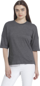 Vero Moda Solid Women Round Neck Grey T-Shirt
