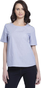 Vero Moda Casual Short Sleeve Solid Women's Blue Top