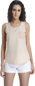 Vero Moda Casual Sleeveless Solid Women's Beige Top
