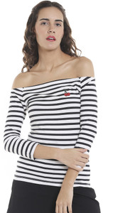 Vero Moda Casual 3/4th Sleeve Striped Women's Black Top