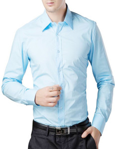 U TURN Men's Solid Casual Light Blue Shirt