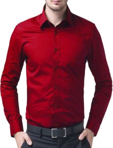 U TURN Men's Solid Casual Red Shirt