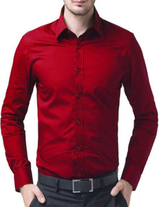 U TURN Men's Solid Casual Red Shirt