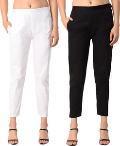 PAMO Regular Fit Women's White, Black Trousers