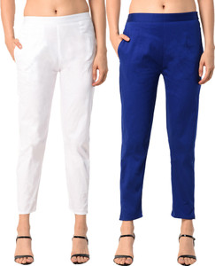 PAMO Regular Fit Women's White, Blue Trousers