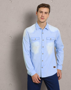 Metronaut Men's Solid Casual Light Blue Shirt