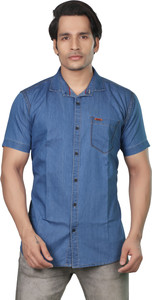 meraki Men's Solid Casual Ribbed Collar Shirt