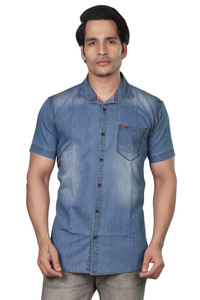 meraki Men's Solid Casual Ribbed Collar Shirt