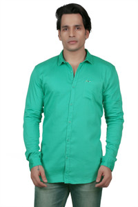meraki Men's Solid Casual Ribbed Collar Shirt