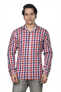 meraki Men's Checkered Casual Ribbed Collar Shirt