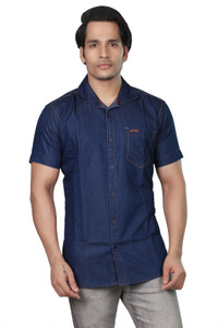 meraki Men's Solid Casual Ribbed Collar Shirt