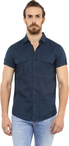 Mufti Men's Solid Casual Spread Shirt