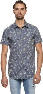 Mufti Men's Printed Casual Grey Shirt