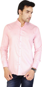 U TURN Men's Solid Casual Pink Shirt