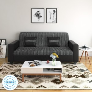 flipkart perfect homes crete leatherette and fabric 3 seater  sofa(finish color - black)