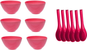 Megalite HOMEWARE BOWL FOR SOUP/PUDDING/VEGETABLE/SERVING/SNACKS 6 PIECE BOWL WITH SPOON Plastic Bowl Set