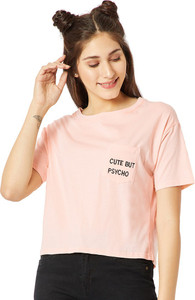 Miss Chase Solid Women Round Neck Orange T-Shirt