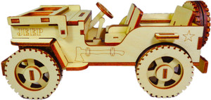 Nekbal Wooden Indian Modified Jeep Miniature Model Construction Kit - 3D Wooden Puzzle