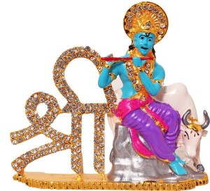 art n hub lord krishna makhan chor shri krishan with cow idol god statue decorative showpiece  -  8 cm(brass, purple)