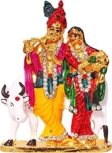 art n hub lord radha krishna & cow / radhey krishan couple idol god statue decorative showpiece  -  8 cm(brass, multicolor)
