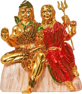 art n hub lord shiva family / shiv parivar parvati ganesh idol god statue decorative showpiece  -  8 cm(brass, multicolor)