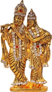 art n hub lord radha krishna / radhey krishan couple idol god statue gift decorative showpiece  -  8 cm(brass, gold)
