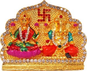 art n hub goddess lakshmi / laxmi & lord ganesha idol god statue gift item decorative showpiece  -  6 cm(brass, gold)