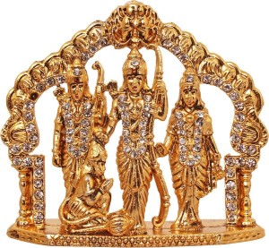 art n hub ram darbar / lord rama ,sita, laxman and hanuman idol god statue decorative showpiece  -  8 cm(brass, gold)