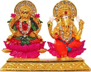 art n hub goddess lakshmi / laxmi & lord ganesha idol god statue gift item decorative showpiece  -  6 cm(brass, multicolor)