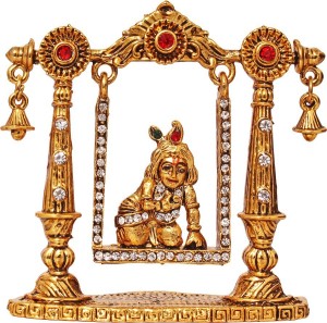 art n hub lord krishna makhan chor shri krishan idol god statue gift item decorative showpiece  -  7 cm(brass, gold)