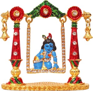 art n hub lord krishna makhan chor shri krishan idol god statue gift item decorative showpiece  -  7 cm(brass, gold)