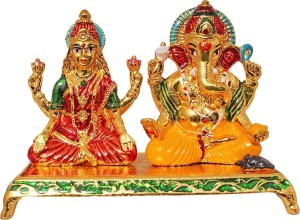 art n hub goddess lakshmi / laxmi & lord ganesha idol god statue gift item decorative showpiece  -  8 cm(brass, multicolor)
