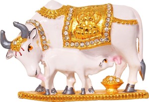 art n hub kamdhenu cow and calf pooja mandir idol - home d??cor gift statue decorative showpiece  -  5 cm(brass, gold)