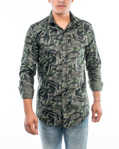 No Limit Men Military Camouflage Casual Green Shirt
