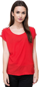 DEEWA Casual Short Sleeve Solid Women's Red Top