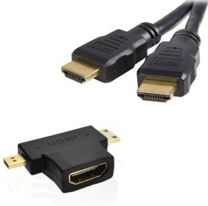 Techvik Set Of Hdmi Female To Mini, Micro Hdmi Male Adapter T-shape Converter With 5 Mtr Male to Male HDMI Adapter