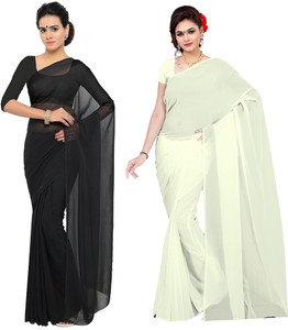 Buy Sidhidata Solid Plain Daily Wear Georgette White Black Sarees Online Best Price In India Flipkart